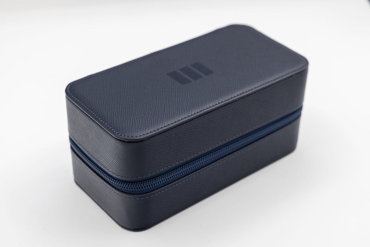 Trio — 3 Watch Case — Navy saffiano, closed