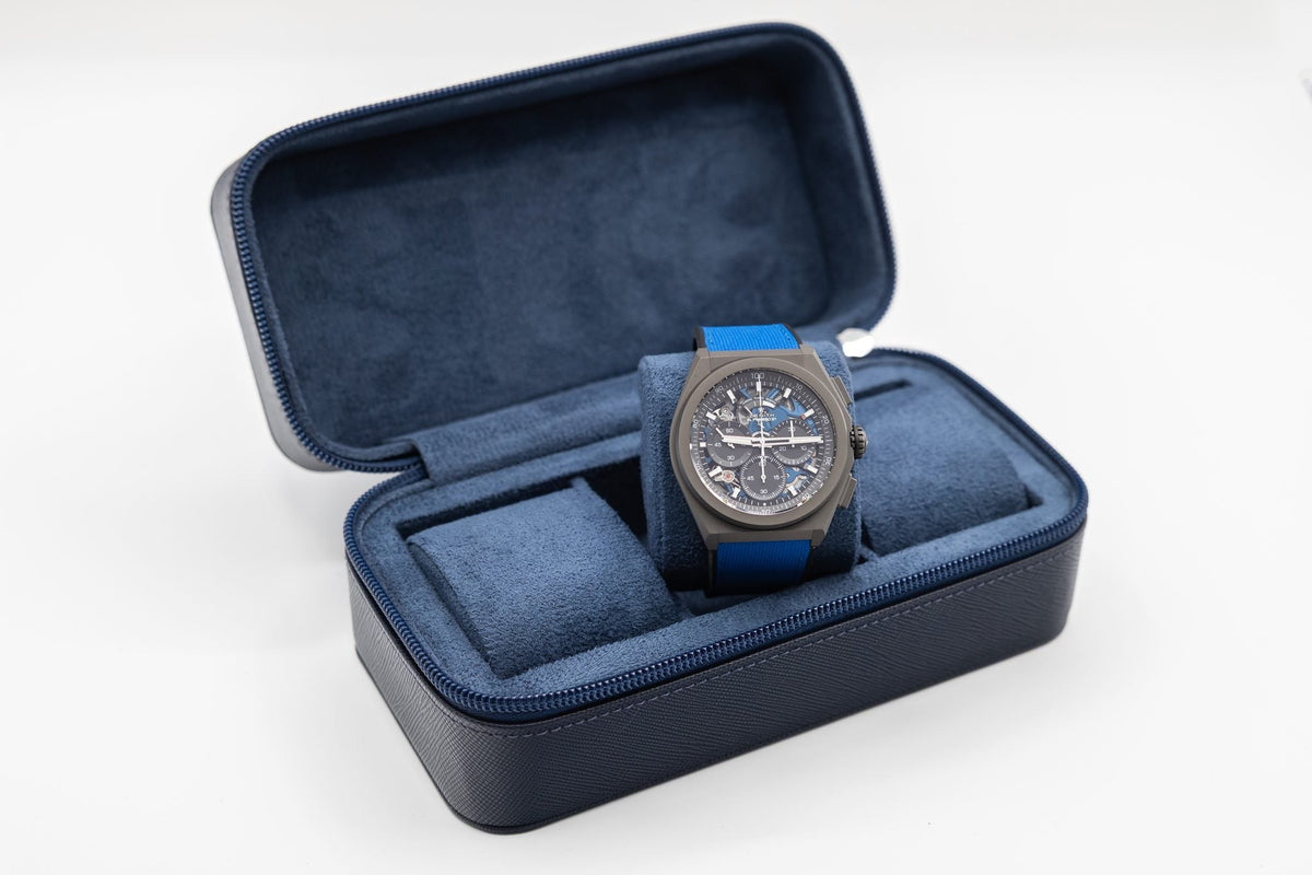 Trio — 3 Watch Case — Navy saffiano, detail