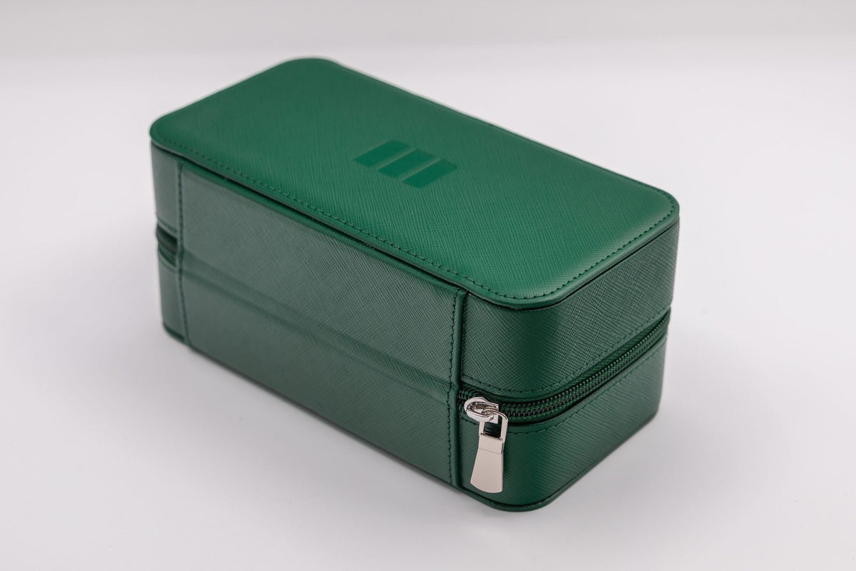 Trio — 3 Watch Case — Verde saffiano, closed